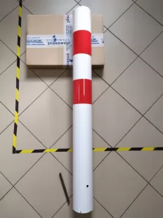 Słupek parkingowy blokujący U-12c | metalowy, 120(80) cm, do wkopania, drogowy, biało-czerwony